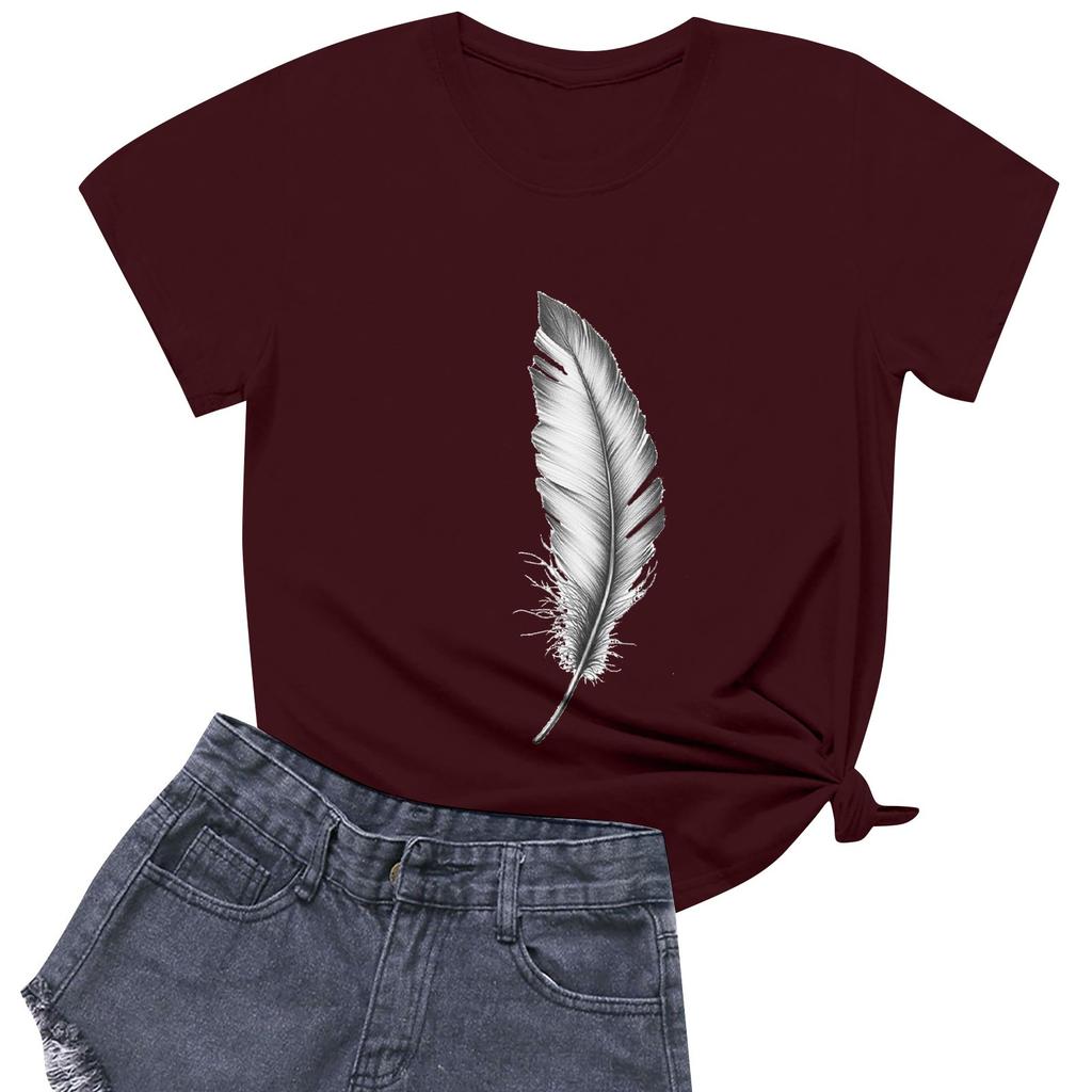 Women's Fashion Casual Printed Short Sleeve Round Neck Pullover Tops