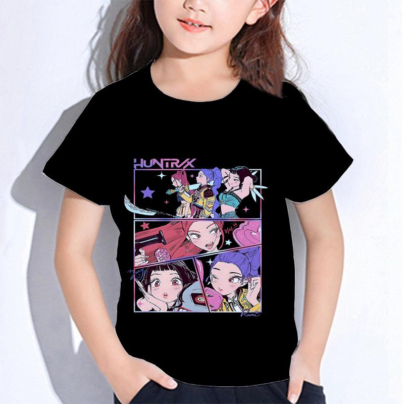 Sommer Huntrix Jente Kpop T-skjorter Barn Demonjegere T-skjorte Zoey Rumi Mira Gutter Jenter Kortarmede Topper Løs O-hals Barneklær
