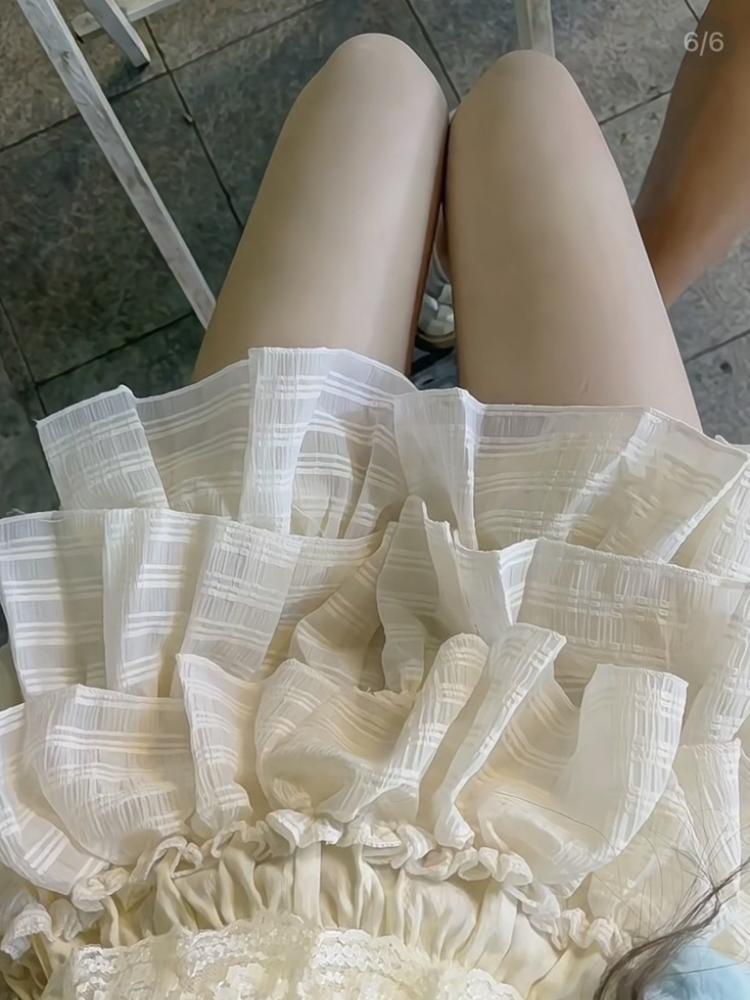 Kawaii Lolita Skjørt Shorts Kvinner Ruffle Patchwork Lagdelt Høy Midje Y2k Balletcore Miniskjørt Sommerfest Klubb