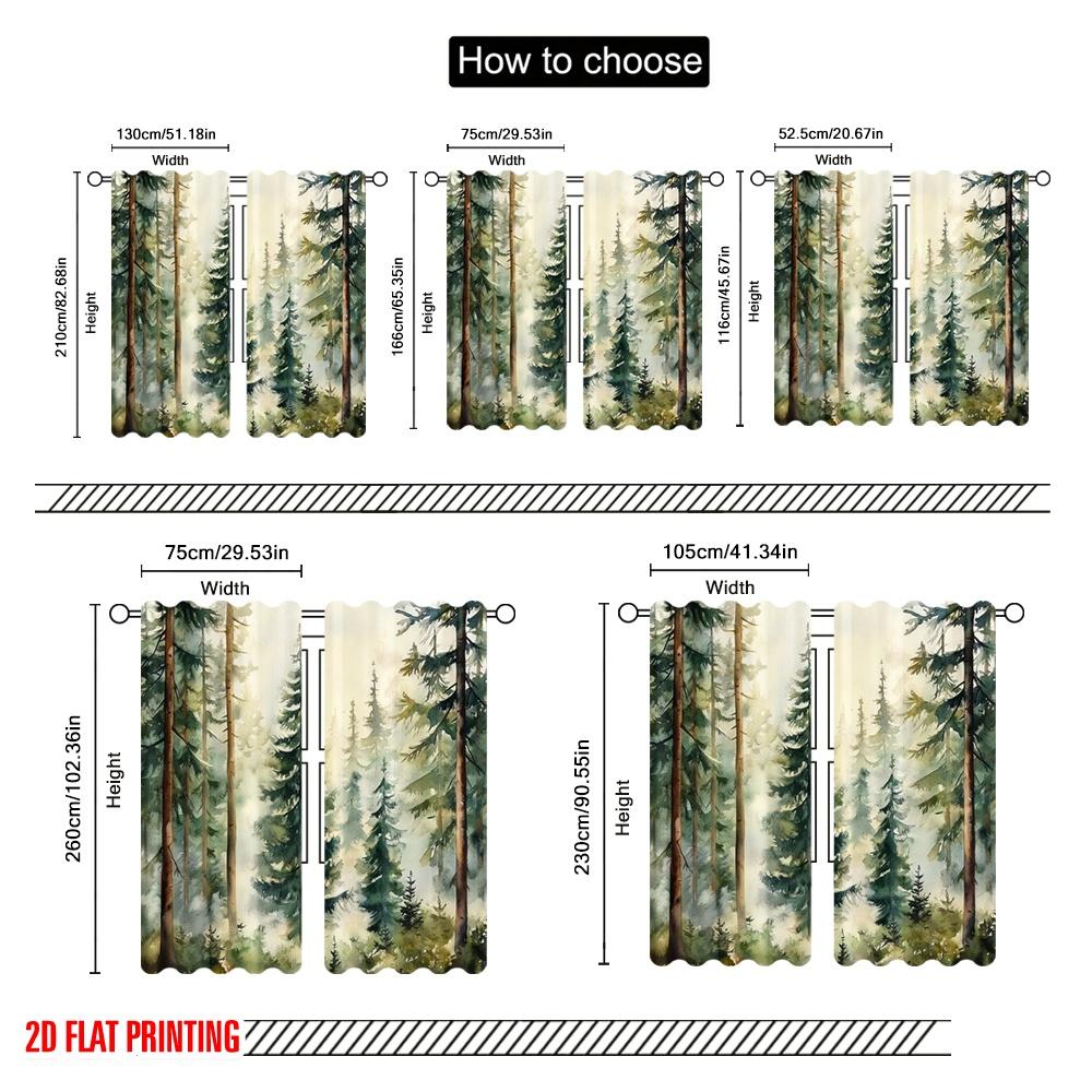2pcs,2D plane printing Print Curtains Misty Pines Durable Polyester (without rod) Versatile All Ldeal for Living Room, Bedroom,
