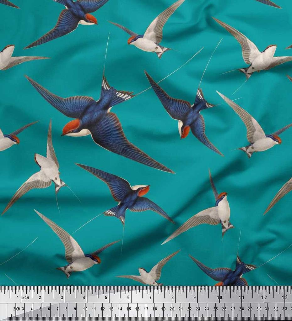 Soimoi Černá japonská krepová saténová tkanina létající datel pták tištěná řemeslná tkanina v metrech 42 palců