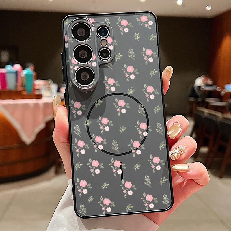 Custodia con Motivo di Fiori Rosa Per Samsung Galaxy S26 Ultra S25 Edge S24 Plus S23 FE S22 A54 A55 A56 5G Magnetica Per Magsafe Copertura Opaca