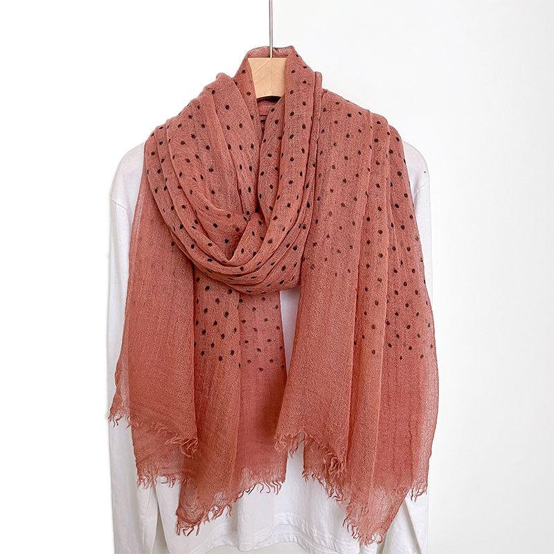High-end Korean Polka Dot Printed Cotton and Linen Scarf In Winter Versatile Long Scarf Shawl