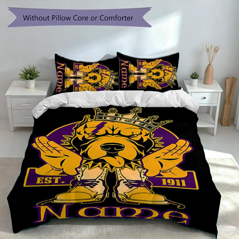 3pcs Custom Name Omega Psi Phi Bedding Set,Includes 1 Duvet Cover and 2 Pillowcases,All-season Bedroom Decor