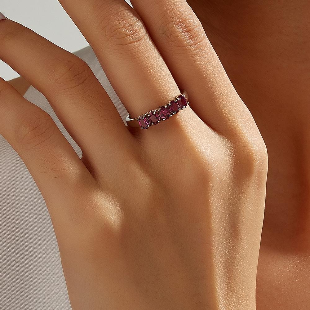 925 Sterling Silver Natural Rhodolite Garnet Small Size Ring Earrings Jewelry Set Women's Fine Jewelry Daily Wear