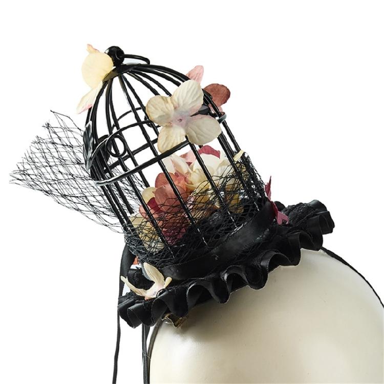 Dark Series Birdcage Miniature Hat Hair Pin with Flower Decors Vintage Headpiece For Wedding and Special Occasion