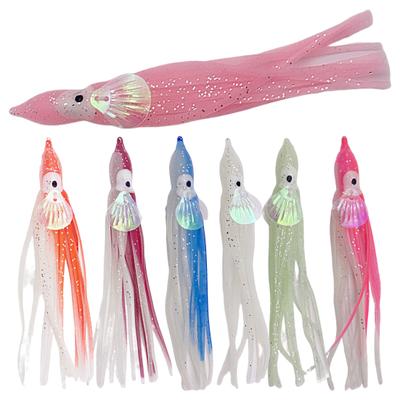12 cm Angelköder, simulierte helle Farbe, gute Zähigkeit, lebendige Augen, dehnbar, Fisch-Attraktion, universell, leuchtend, Meeresangeln, weicher Oktopus-Tintenfisch-Rock