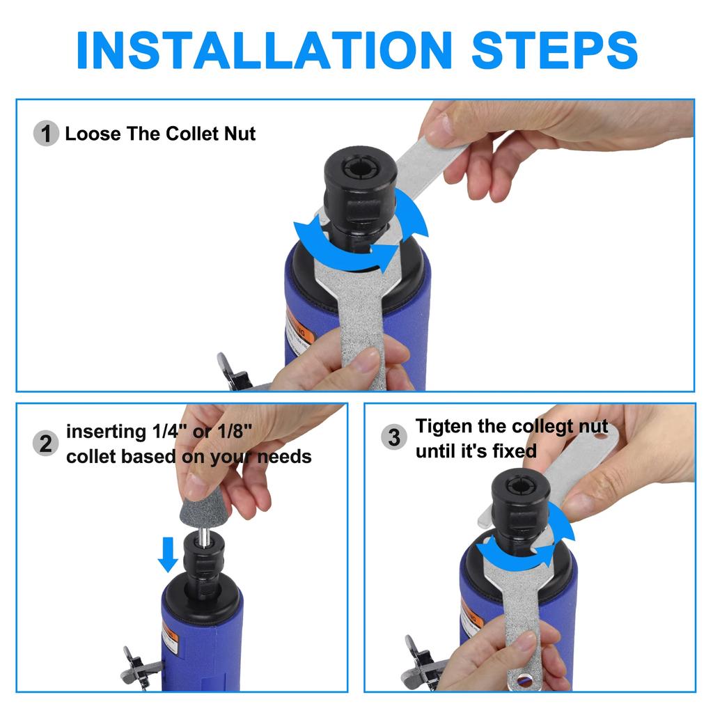 MultiPurpose Pneumatic Grinder with 3mm and 6mm Chuck Option and Various Grinding Heads for Metal Rust Removal