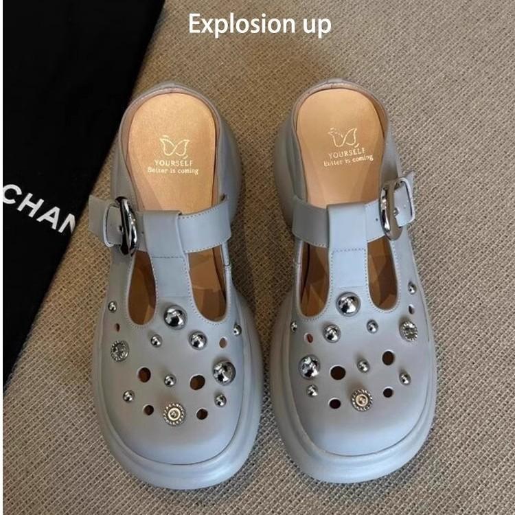 Soft Leather Version~ Thick-soled Heightened Non-slip Soft-soled Cool Slippers Women's 2025 Summer New Outer Wear Beach Shoes Hole Shoes