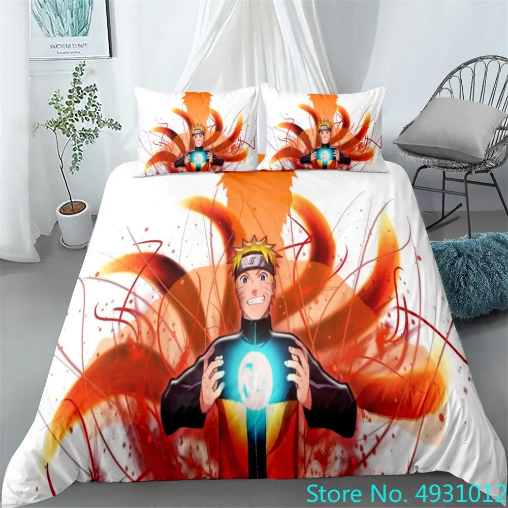 N-Naruto Påslakan Set Anime Kuddfodral Täckeöverdrag Sängkläder Påse Set Queen King Size 3D Digitaltryck Barn Hemtillbehör