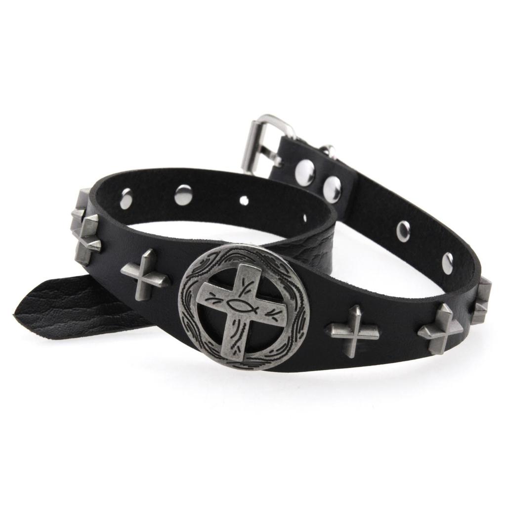 Cross PU Leather Choker, Punk Gothic Cross Hip Hop Rock Clavicle Necklace