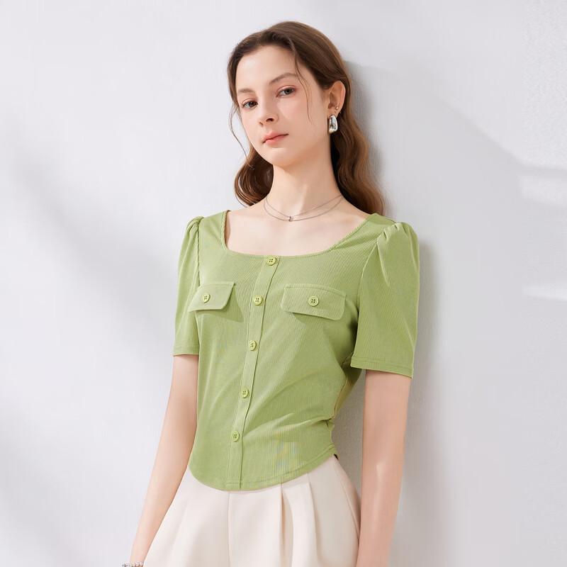 Women s Square Collar Bubble Sleeve T-shirt M