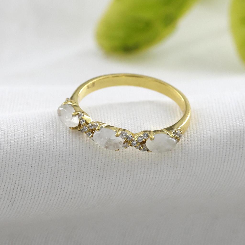 Gold Plated Moonstone Ring, Birthstone Jewelry, 925 Sterling Silver, Gift For Her, Delicate Women Jewelry, Gold Plated Ring
