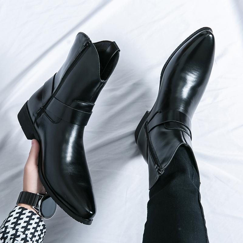 2024 New Brand Men's Autumn Pointed Side Zipper Comfortable Chelsea Boots Fashionable Men's Business Denim Boots High Top Boots