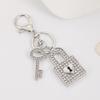 Keychain Pendant Rhinestones Inlaid Concentric Lock Design Couple Key Chain with Anti-Oxidation Lobster Clasp Backpacks Accessory
