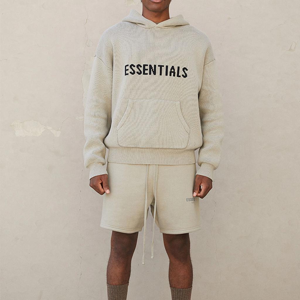 Fear Of God Essentials Knit Pullover Hoodie With Solid Color Logo Unisex Tops Pistachio-Green FOG-FW21-013
