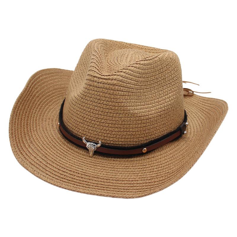 Western Cowboy Straw Hat Sun Hat Tibetan Bullhead Hat National Style Straw Knight Hat Sun Hat