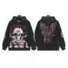 Unisex Vintage Washed Hoodie With Skull Print Loose Fit Streetwear Cotton Sweatshirt Men Women