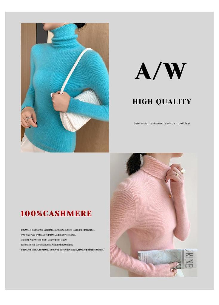 Women's Seamless Ribbed Cashmere Sweater – Slim Fit, High Neck, Figure-Flattering, Lightweight Knit Base Layer