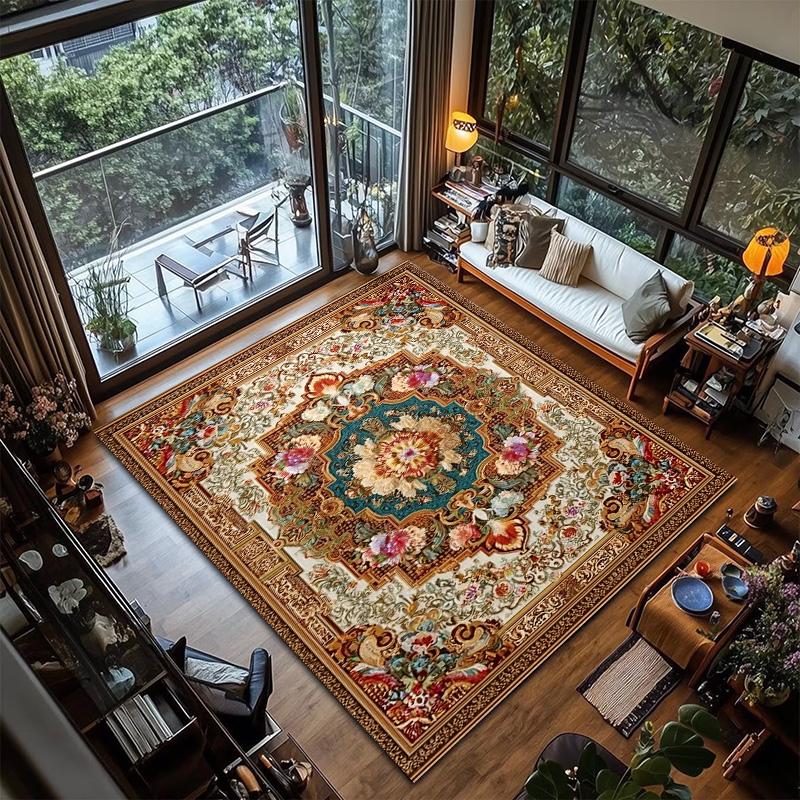 RAKKS Soft Velvet Vintage Moroccan Style Area Rug Non-Slip Indoor Outdoor Carpet for Living Room Bedroom Beside Sofa Home Decor