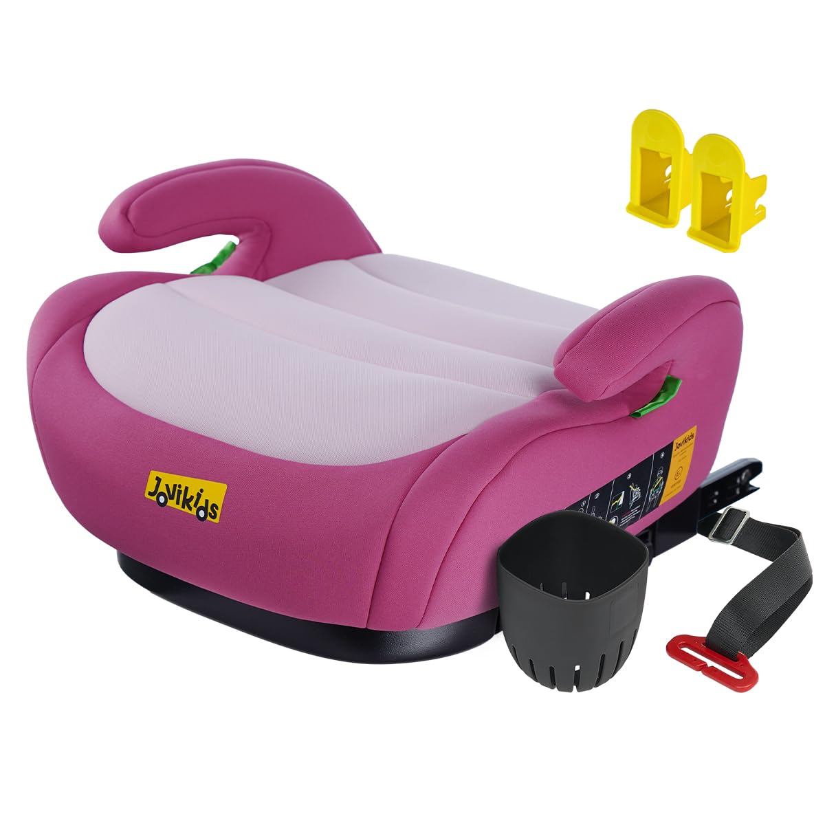 

Jovikids Junior R129 Бустерное сиденье с подстаканником и очень толстое детское автокресло с крепежным колпачком и сиденьем с ремнем безопасности, ISOFIX, Соответствующее, Подушка, розовый