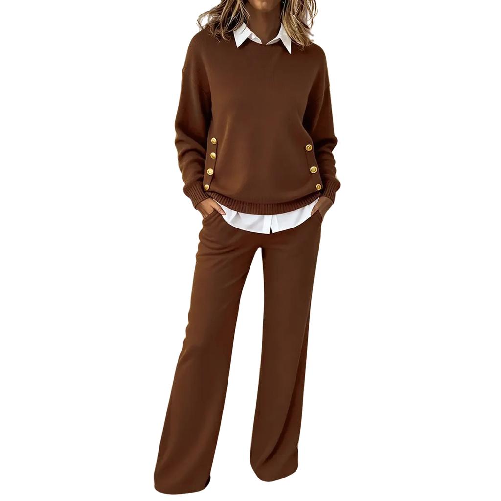 Women's Casual Fashion Button-Decorated Two-Piece Set