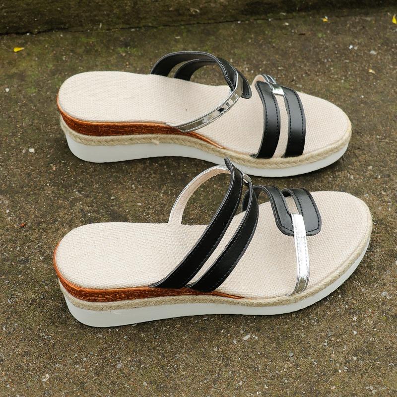 

Большой размер танкетка крутые тапочки летняя мода толстая подошва пеньковая веревка низ цветная комбинация тапочки на перемычке 43 чёрный