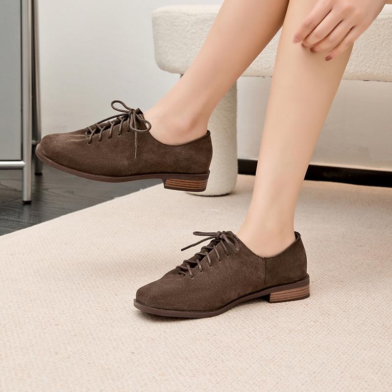 Women Loafer Lace-up  New Spring Shoes Women Suede Genuine Leather Women Oxford Shoes Large Size British Style Women Shoes
