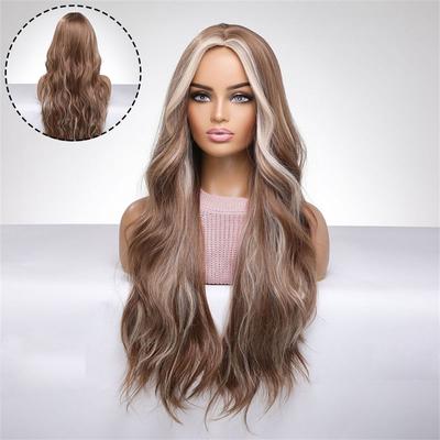 Dyed Fluffy Mixed Brown Hanging Ear Female Hair Mid-Length Long Full-Head Wig Curly Wig Hair Color Big Wave