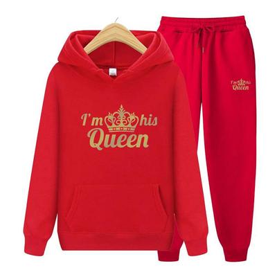 Set da uomo I'm His Queen Felpa con stampa Tuta sportiva Set da 2 pezzi Felpe con cappuccio unisex Felpa in pile + Pantaloni Tuta con cappuccio Abbigliamento sportivo