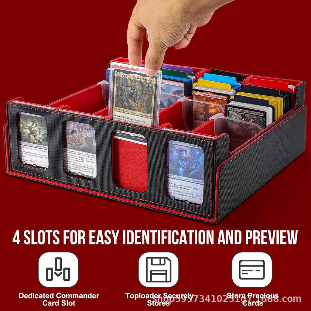 Four-Row PU Leather Diamond Card Storage Box with Double Windows for Pokemon and Three Kingdoms