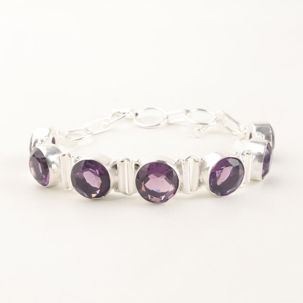 Rare Amethyst Gemstone Handmade 925 Sterling Silver Jewelry Bracelet 9" For Her RB-7-3