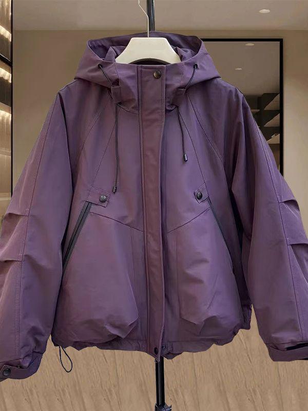 Plus Size 300 Jin Women's Hooded Windbreaker: High-End, Loose, Windproof Baseball Jacket for Spring/Autumn