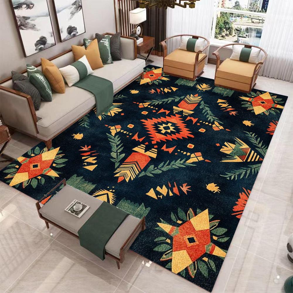 Bohemian Tribal Carpet Mat Rug Colorful Patchwork Design Vibrant Abstract Home Decoration for Living Room Bedroom Floor Mat