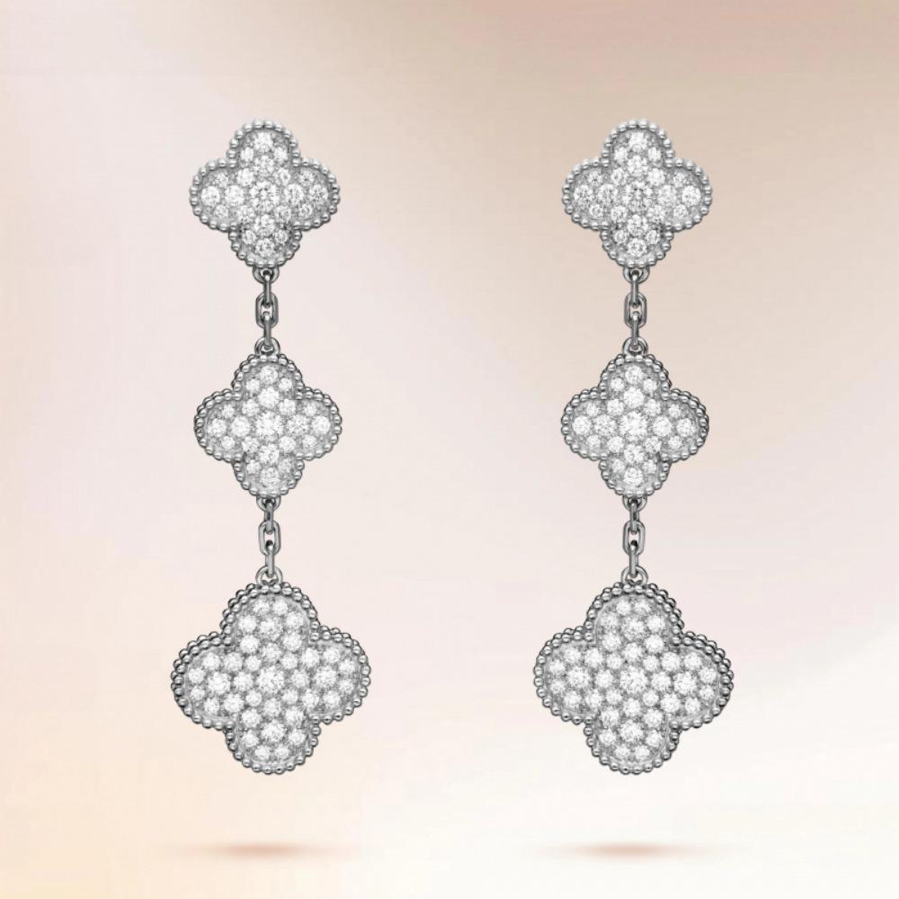 Four-leaf Clover Earrings Fashionable Three-flower Earrings Natural Mother-of-pearl Agate and Chalcedony Women's Earrings