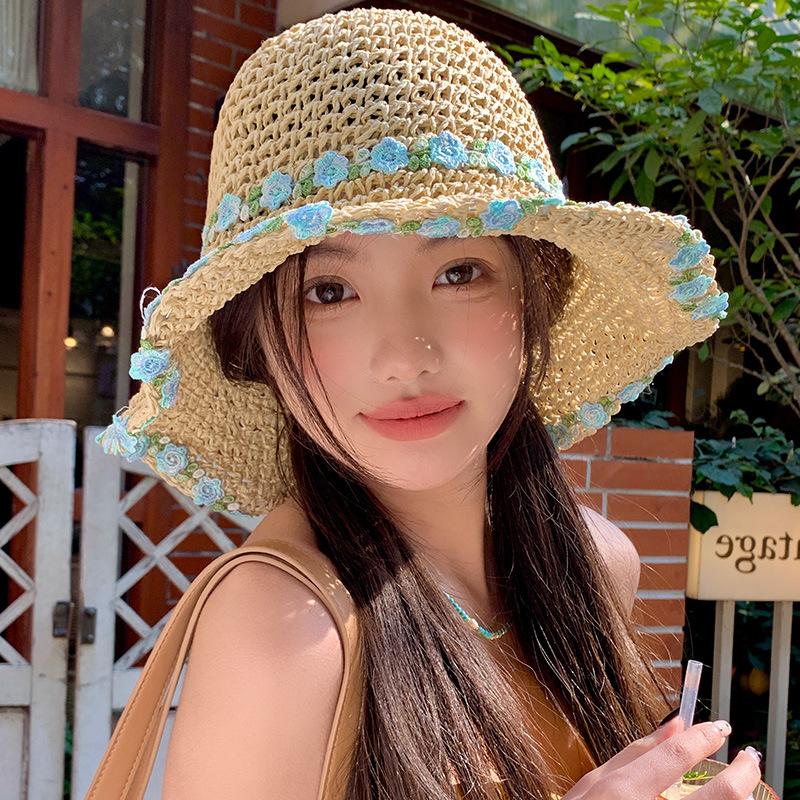 Mint Mambo Summer Women's Sun Protection Hat Seaside Versatile Bucket Hat Large Brim Foldable Sun Hat Straw Hat