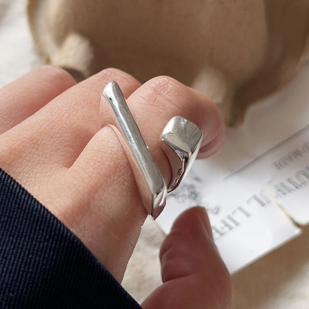 Bagues en Argent Sterling 925 Pour Femmes Bijoux Fins Géométriques Bague Géométrique Dorée Ajustable au Doigt Pour Fête Cadeau d'Anniversaire