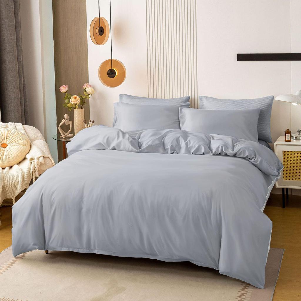 Solid Color Brushed Double Duvet Cover & Pillowcase Bedding Set - 90gsm, 3-Piece
