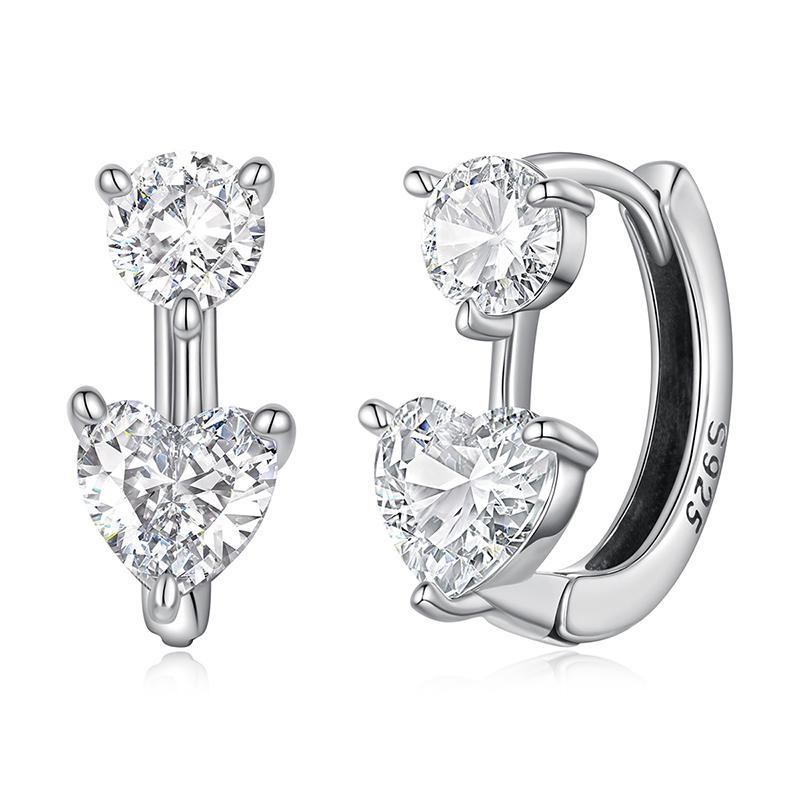 WOSTU 925 Sterling Silver Heart Round AAA Zircon Wedding Stud Earrings Love Shape Drop Earrings Hypoallergenic Valentine’s Day