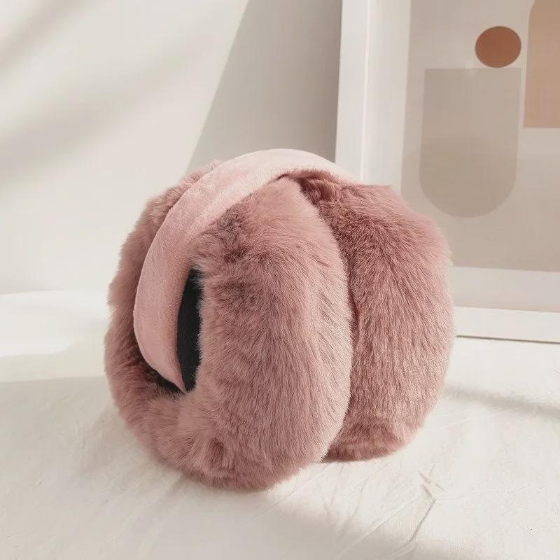 Women's Winter Plush Solid Color White Earmuffs - Extra Thick Imitation Rabbit Fur for Warmth