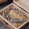 Bracciale con Ciondolo Lupo Vichingo in Acciaio Inossidabile a Maglia Rete, Gioielli Punk Biker da Uomo, Colore Inalterabile