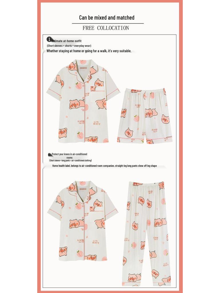 Pastoral Women's Pajama Set: Soft, Cute Rabbit Design, Short-Sleeve, Casual Three-Piece Loungewear.