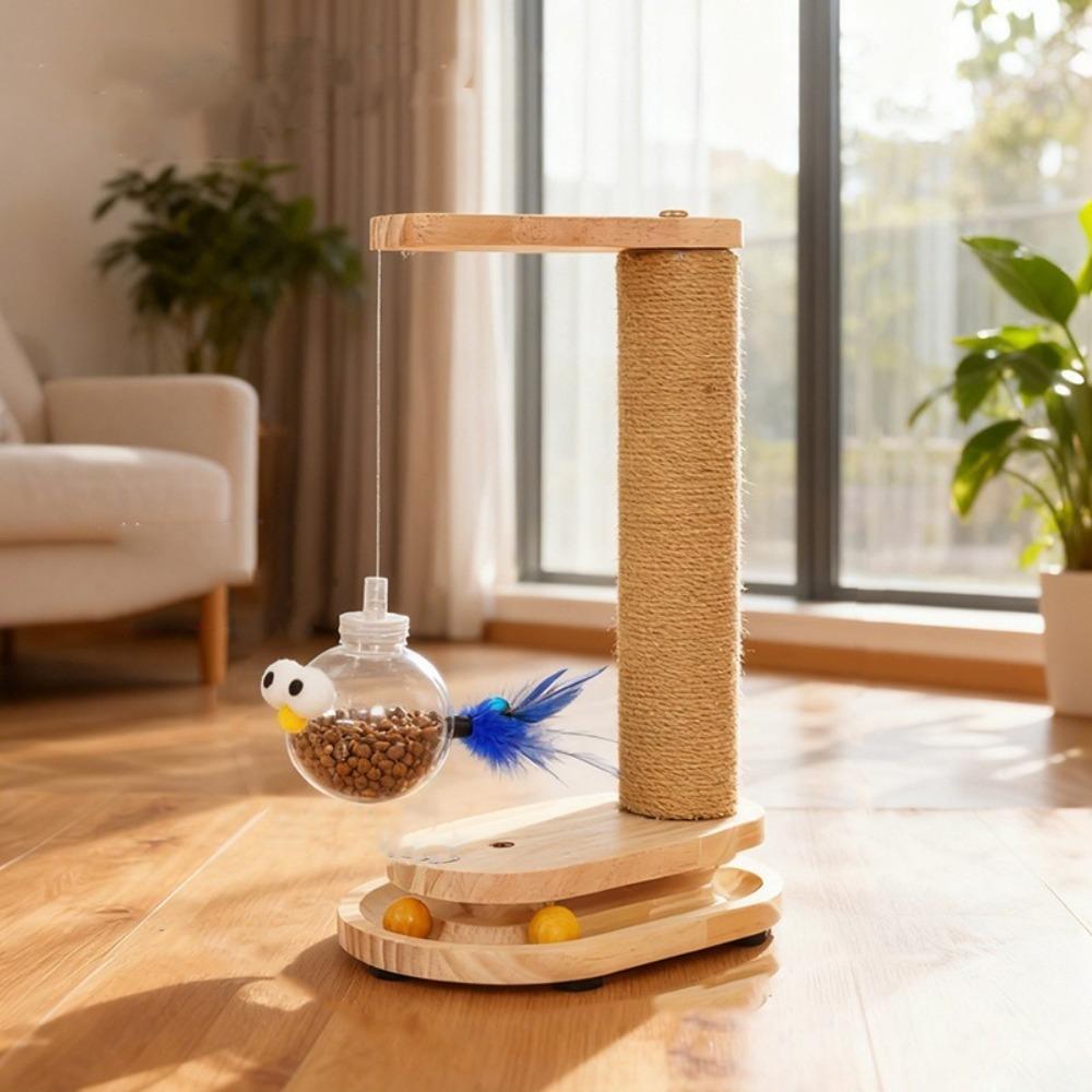 Wear-resistant Cat Scratch Post Rotating Platform Vertical Cat Turntable Column Food Puzzle Ball Cat Teaser Kitten Scratching