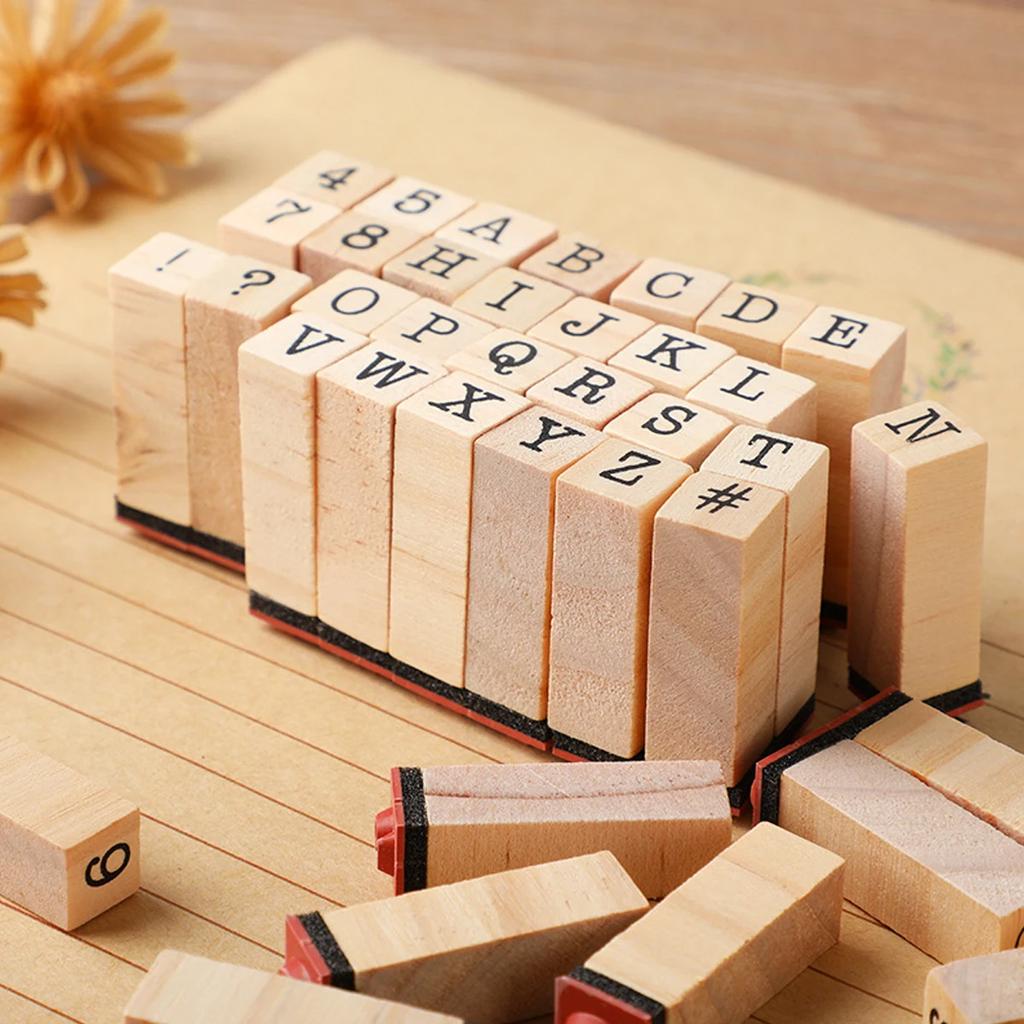40Pcs Alphabet Stamps Vintage Wooden Rubber Letter Standard Stamp Set for Craft Card Making Planner Scrapbooking Journals