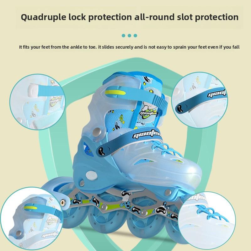 New Children's Men's and Women's Suit Skates Professional Full Flash Adjustable Roller Skates Single Row Straight Row PU Wheel Roller Skates
