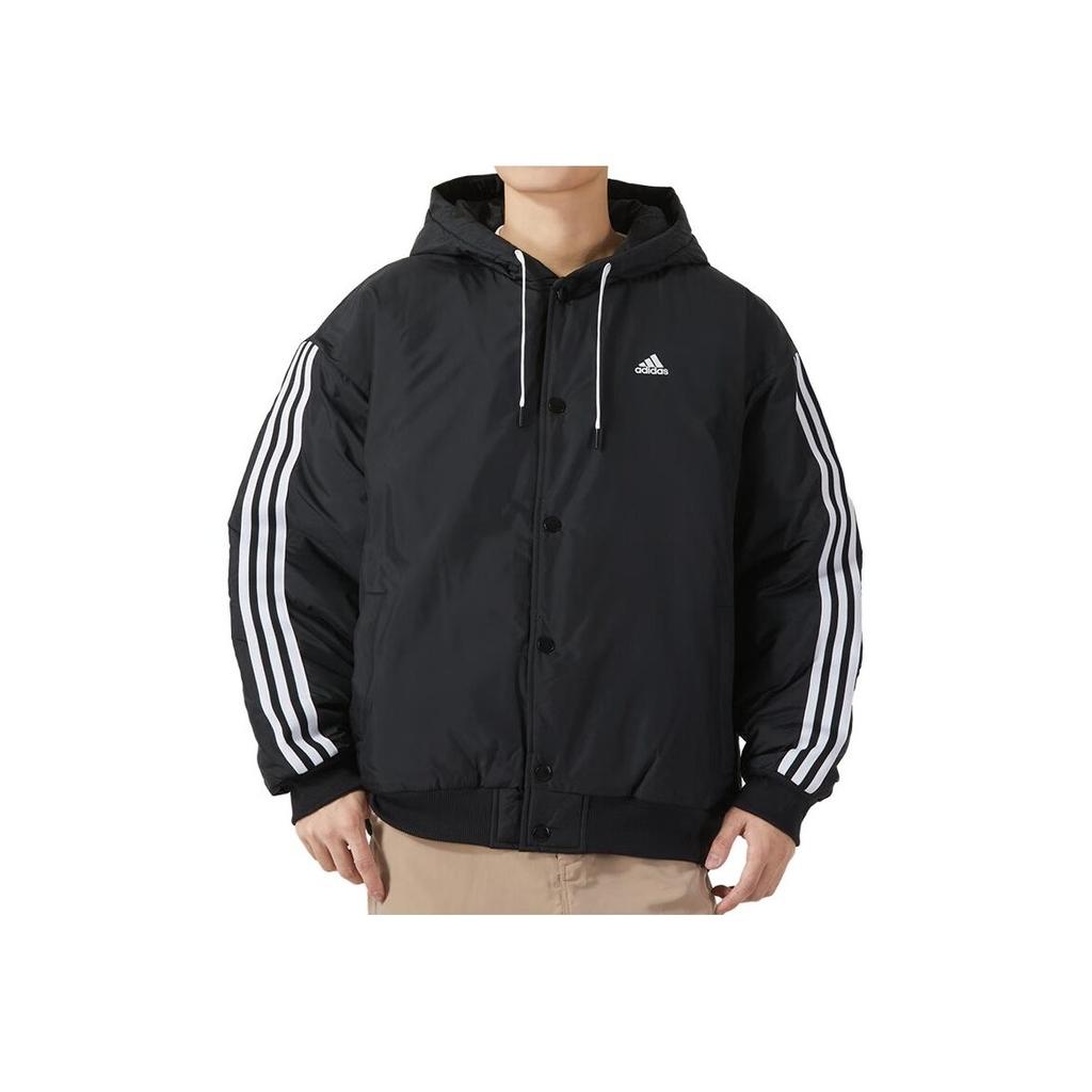 Adidas Logo Hooded Single-Breasted Casual Jacket Men Outerwear Black IK7669