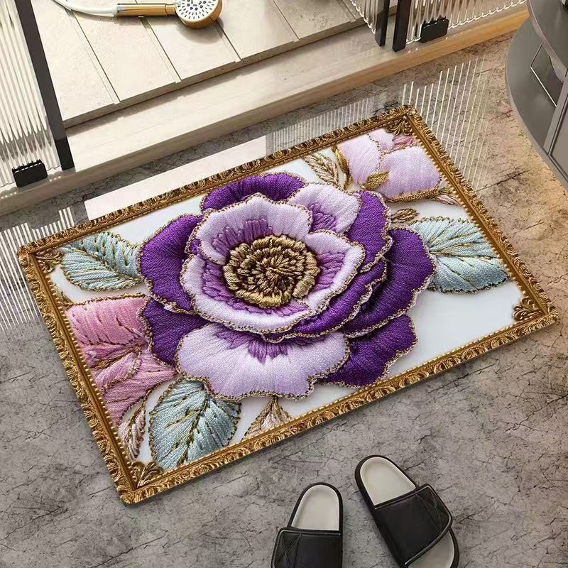Covoraș de podea din argilă diatomacee cu model floral, Covoraș de baie absorbant de apă și cu uscare rapidă pentru locuință, Covoraș de podea antiderapant și rezistent la pete