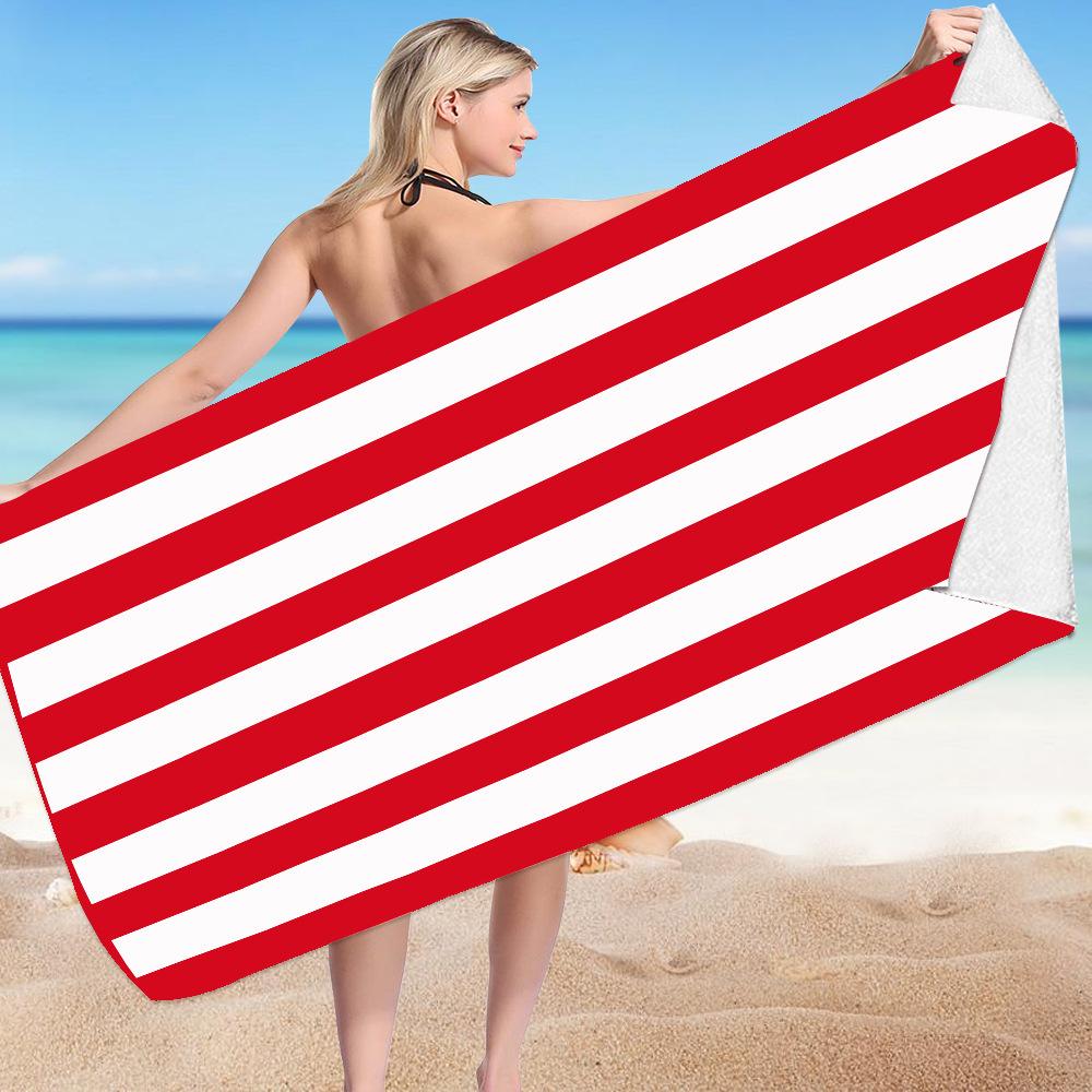 Classic Stripes Collection Digital-printed Polyester Superfine Fiber Double-sided Fleece Beach Vacation Bath Towel, Beach Towel