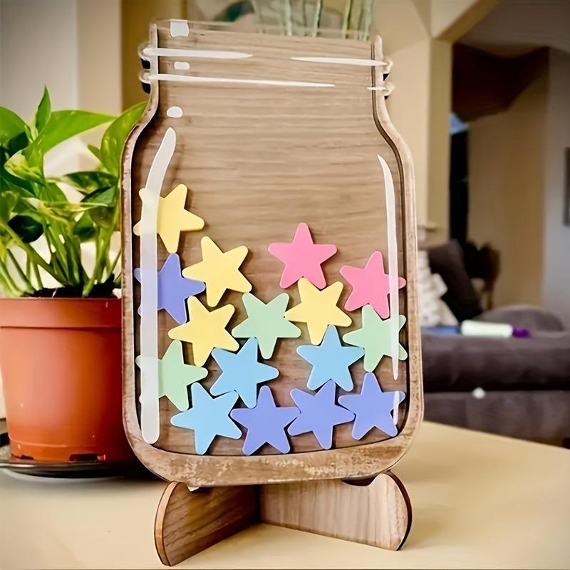 Colorful acrylic star reward jar with wooden frame - home encouragement sticker tool, suitable for positive reinforcement