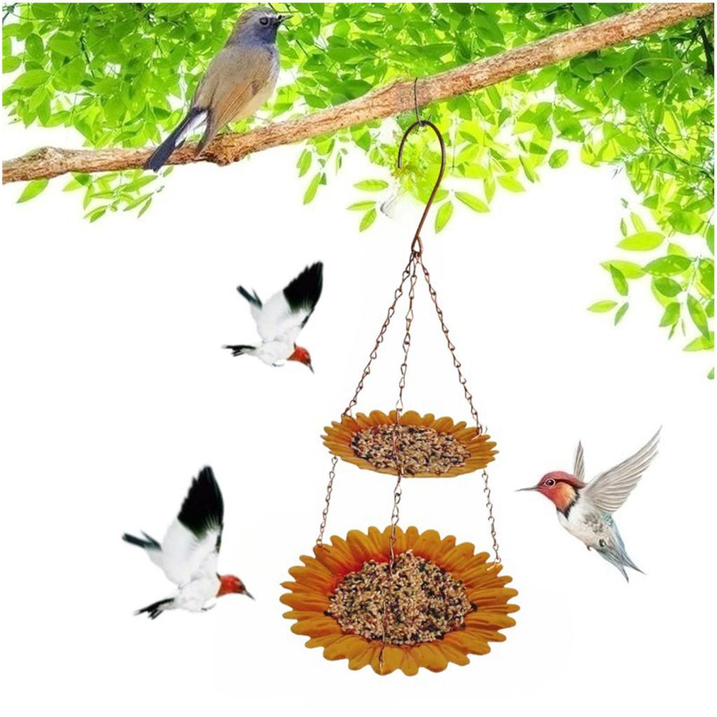 Bird Feeders For Outside Double-Layer Retro Feeding Tray Hangable Sunflower Design Bird Feeder For Finch Hummingbird Backyard